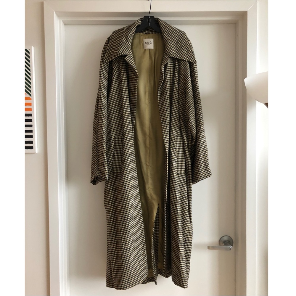 Sea New York Black and White Houndstooth Long Coat
